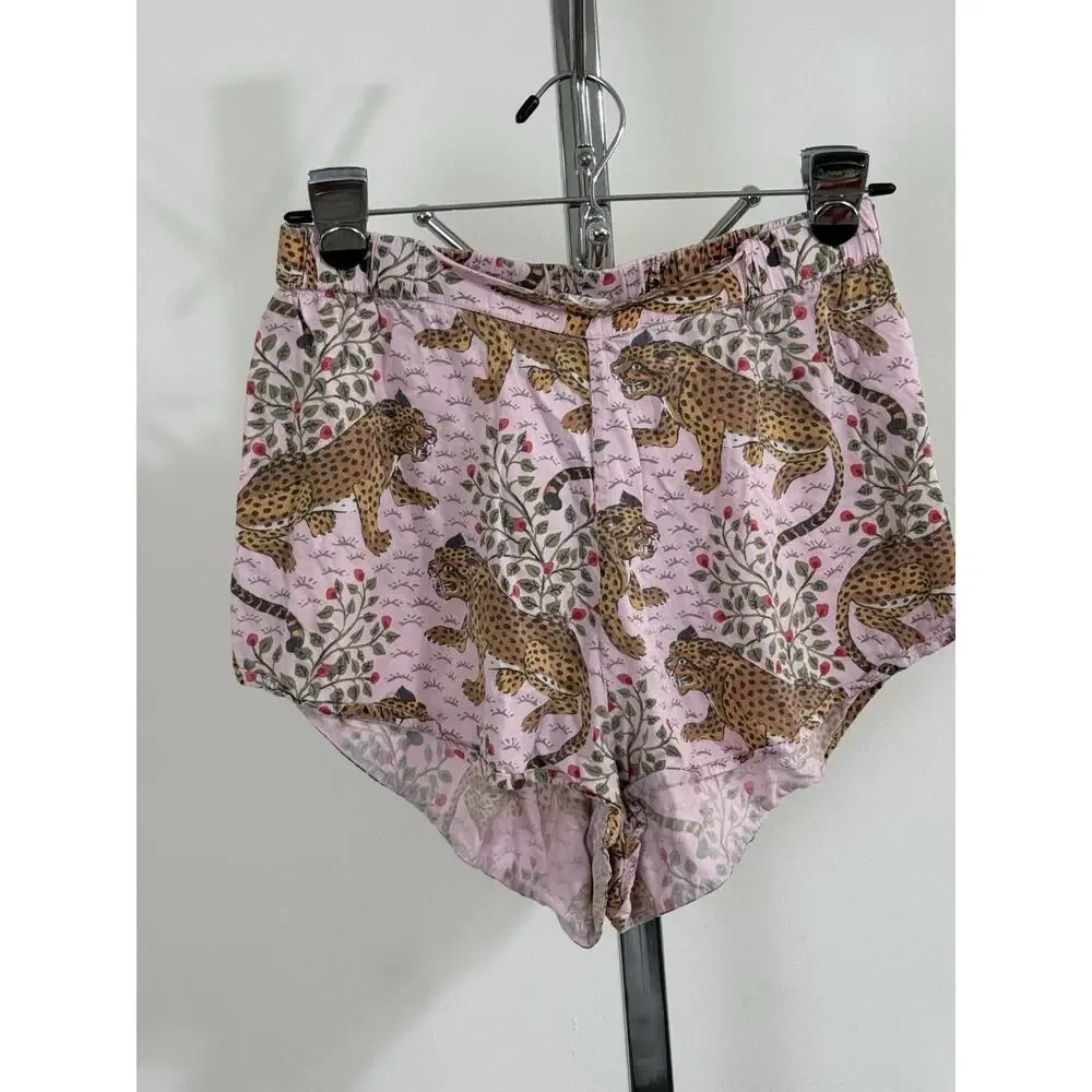 Printfresh Bagheera Pink Leopard Cotton Pajama Sleep Shorts Womens Size XS